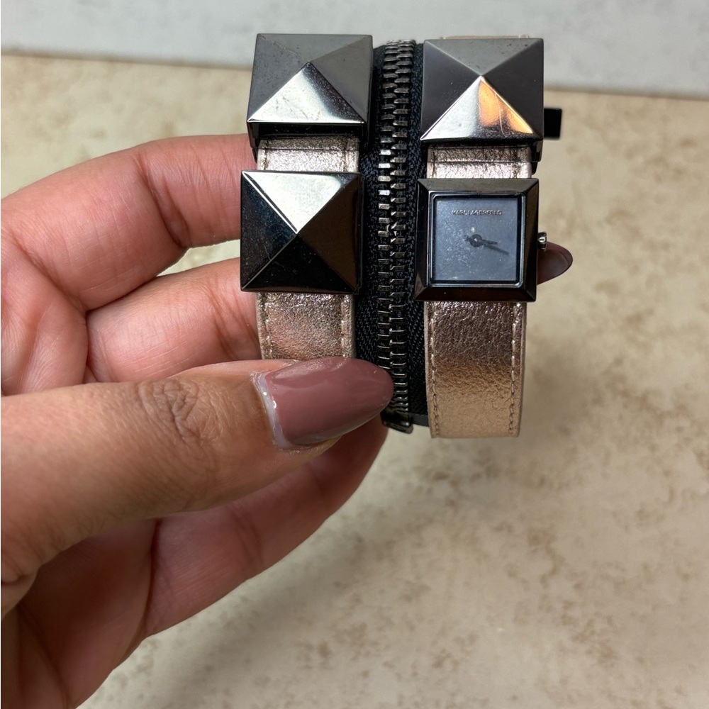 Karl Lagerfeld Silver and Black Pyramid Stud Watch